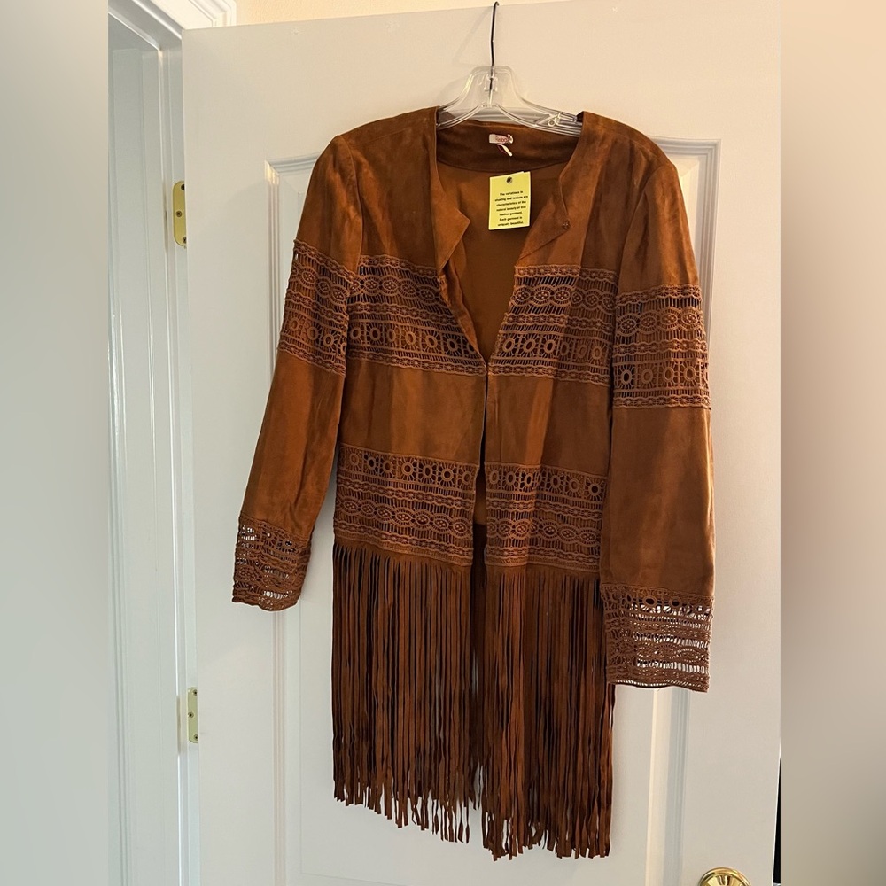 NWT REBA Brown Genuine Suede Fringe Jacket Medium